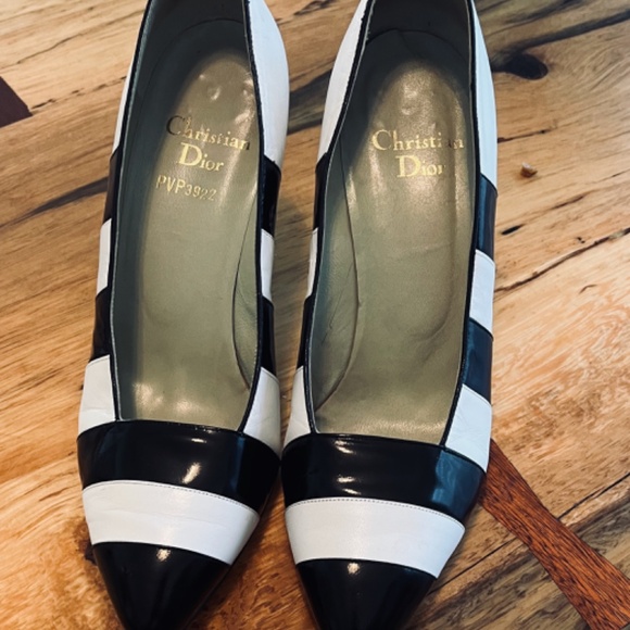 Vintage Christian Dior  PVP3922 Pumps Euro 39  B&W Leather 60's - Picture 1 of 12
